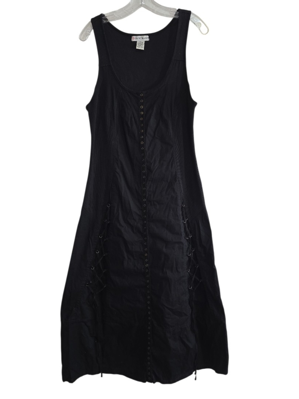 Vintage 90s Contrast Grommet Lace-Up Button Front Midi Dress Large Corset Skirt